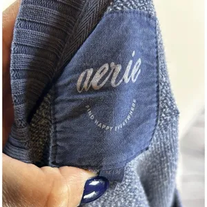 Aerie "Checked Out" Graphic Sweatshirt Blue Ribbed Crew Neck Oversized Medium thumbnail 5
