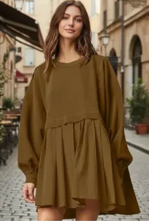 Women Oversized Sweatshirt Dress Patchwork Crewneck Long Sleeve Pullover Size M thumbnail 1