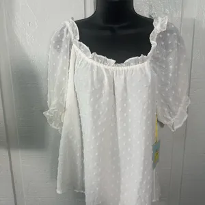 Cece Womens Shirt Puff Sleeve Square Neck Ruffle Dot White Top Size Small NWT thumbnail 3