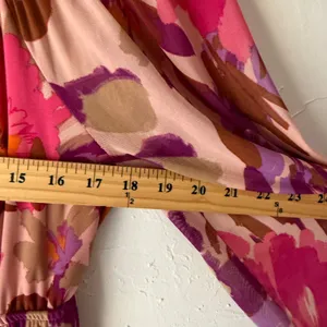 Kathy Ireland Floral Boho Midi Dress Pink Purple Tassel‎ Tie Waist Size L Resort thumbnail 8