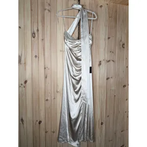 NWT Lulus Maritza Champagne Satin Sash Tulip Maxi Dress Wedding Party Holiday M thumbnail 2