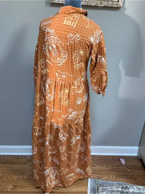Anthropologie Carolita Printed Tiered Maxi Shirt Dress Small Beach Ocean Theme thumbnail 6