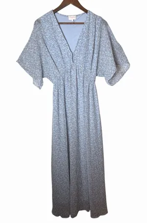 Entro Blue Maxi Dress Sz M V-Neck Keyhole Bust Flutter Kimono Sleeves thumbnail 1