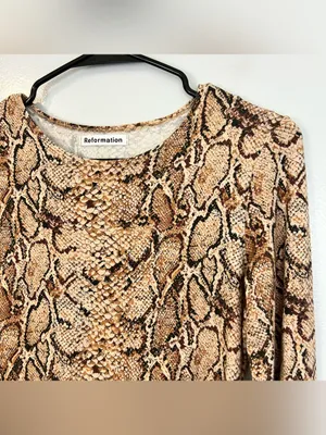 Reformation Smith Mamba Bodycon Snake Skin Animal Print Brown Mini Dress M thumbnail 6