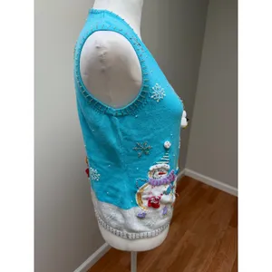 Vintage Berek Ugly Christmas Sweater Vest Small Snowman Embroidered Jingle Bells thumbnail 4