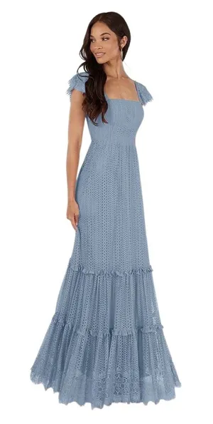 Azazie Blue Ruffle Lace Gown Tie on back Maxi Size 2 NWT thumbnail 1