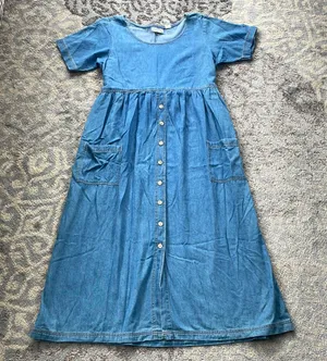 True Blue Vintage Denim Midi Button Down Dress Large thumbnail 1