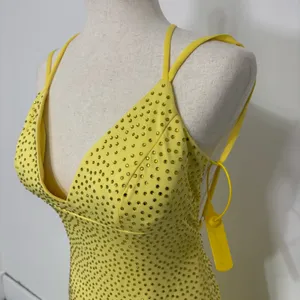 Unbranded Yellow V-Neck Rhinestone Mermaid Open Back Prom Dress Sz 2 thumbnail 2