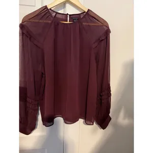 Ann Taylor Purple Crinkle Chiffon Ruffle Long Sleeve Blouse Size L thumbnail 7