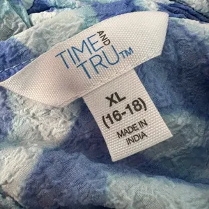 Time and Tru Puff Sleeve Midi Dress Womens XL Beachy Coastal Nautical Open Back thumbnail 3