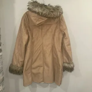 Vintage KC Collections Women’s XL‎ Beige Faux Fur Hooded Jacket Coat thumbnail 5