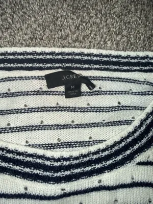 J.Crew Striped Sweater White and Navy Crew Neck Medium thumbnail 3