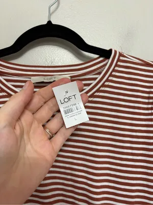 NEW LOFT Striped Twist Midi Dress 100% Cotton Brown and White - Size L thumbnail 5