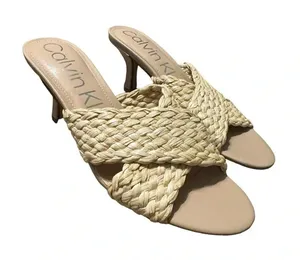 👡 Calvin Klein‎ Woven Raffia Heeled Sandals Beige Size 9 👡 thumbnail 1