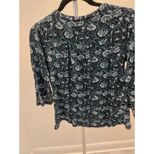 ​Lucky Brand Small Floral Paisley Henley 3/4 Sleeve Women Blue Cotton Knit Top thumbnail 6
