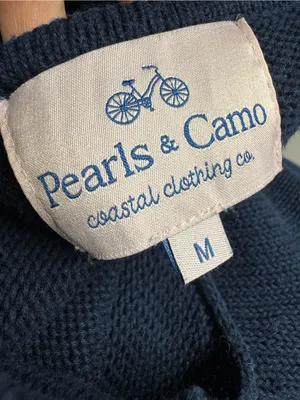 Pearls & Camo Palm Beach Long Sleeve Pullover Knit Sweater Blue Medium Coastal thumbnail 4