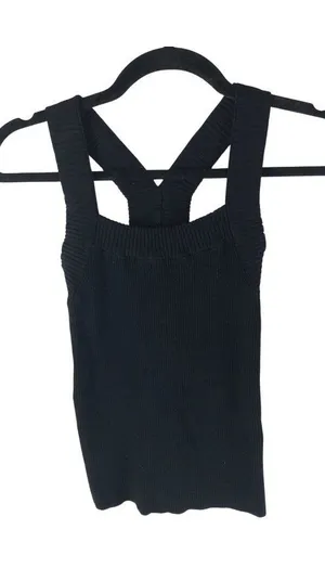 H&M Womens Tank Top Ribbed Square Neck Stretch Racerback Black XXS thumbnail 1