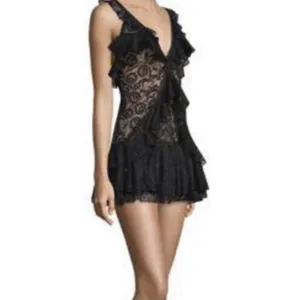 For‎ Love & Lemons Tati Lace Mini Ruffle Dress Black Size Medium Lace Sexy thumbnail 3
