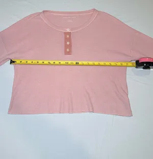 American Eagle Outfitters Pink Henley L/S Relaxed Cropped Shirt Size Medium NWOT thumbnail 4