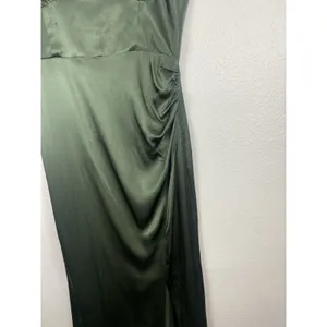 ZARA Green Satin Ruched Sweetheart Slip Midi Dress Spaghetti Strap Size S thumbnail 5