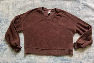 Auden Brown Teddy Cropped Fleece Crew Neck Sweater Medium thumbnail 1