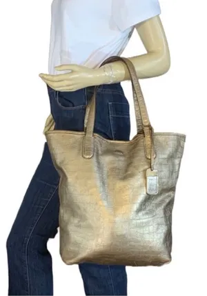 Lauren Ralph Lauren Gold Snakeskin-Embossed Leather Tote Bag thumbnail 1