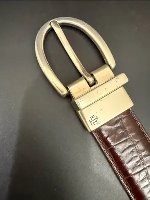 LRL LAUREN Ralph Lauren Brown/Beige Croc Leather Twist & Flip Reversible Belt 30 thumbnail 7