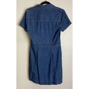 Express Womens‎ S Blue Denim Shirt Dress Short Sleeve Button Front Mini Preppy thumbnail 2