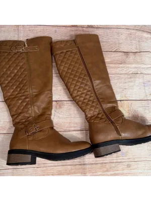 Dream Paris Women’s Knee High Riding Boots Size 9 Tan Quilted Buckle Zip thumbnail 10