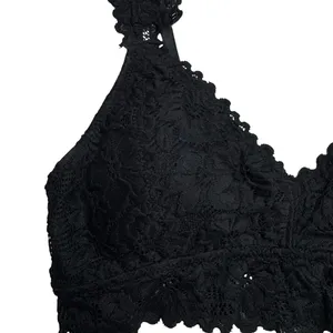 Black Floral Lace Bralette M Coquette Soft Goth Balletcore thumbnail 3