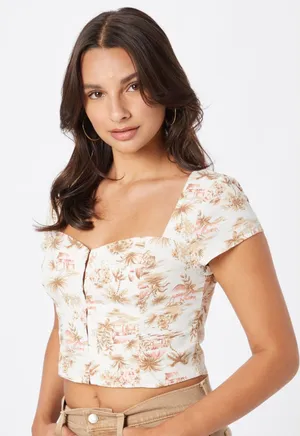 [Abercrombie & Fitch] Tropical Toile Print Sweetheart Neck Crop Top Size Large L thumbnail 1