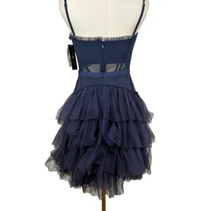 Betsy & Adam Women’s Blue Mesh-Trim Corset Dress Sz 6 NWT Cocktail Coquette thumbnail 5
