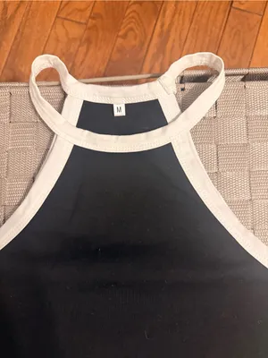 Black & White Contrast Halter Mini Dress Y2K 90s Style Size M thumbnail 6