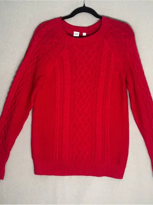 GAP Red Cable-Knit Crew Sweater thumbnail 1