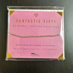 NIB LUCKY FEATHER 14K Gold Dipped Milestone 50th Birthday Stretch Bracelet thumbnail 7