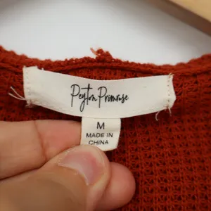 Peyton Primrose Cardigan Sweater Womens Medium Orange Open Front Pockets Knitted thumbnail 3