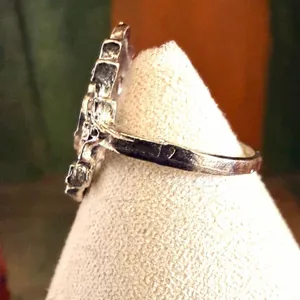 Silver Tone Black Cabochon Floral Statement Ring Silver thumbnail 3