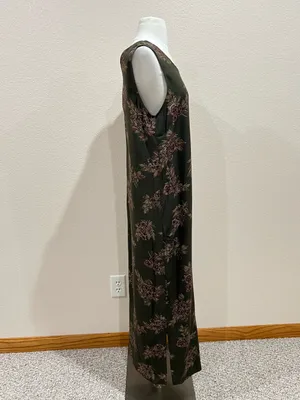 Erika Vintage 90s Two Piece Set Olive Green Floral Maxi Dress & Shacket Sz Small thumbnail 13