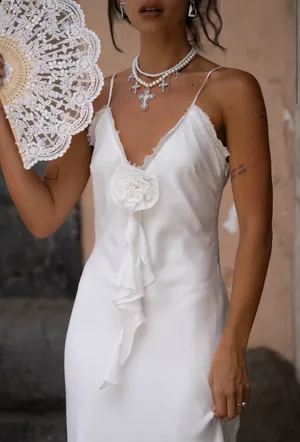 12th Tribe Prosecco White Rosette Frill Maxi Dress thumbnail 1