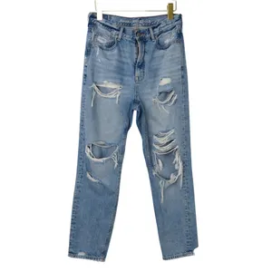 American Eagle Mom Jeans Medium Wash Ripped Straight Leg Jeans Size 4 Short thumbnail 3