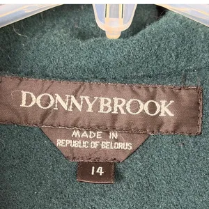Donnybrook Wool Swing Coat Teal Green Rabbit Fur Trim Hood Vintage 90s Maxi 14 thumbnail 3
