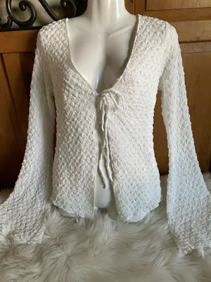 Princess Polly Swain knit open tie White Textured Tie Front Long Sleeve Knit Top thumbnail 3
