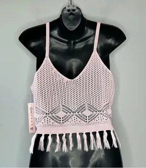 CRAVE FAME Crochet Fringe Crop Top Womens Size Large Boho Kawaii Pastel Festival thumbnail 6