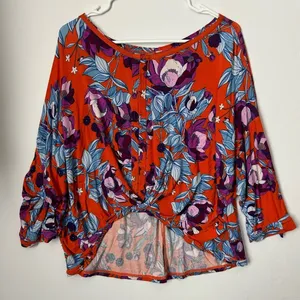 Free People Keepin' On floral slouchy top in orange and purple M thumbnail 2