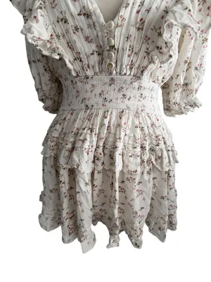JENS PIRATES BOOTY Floral White Smocked Waist Mini Dress Size XL thumbnail 3