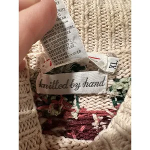 Vntg Talbots Christmas Holly Poinsettia Sweater Womens XL Bow Ivory Knit By Hand thumbnail 6