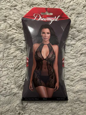 Dreamgirl Halter Chemise with Black Lace Fishnet with G-String Women’s One Size thumbnail 10
