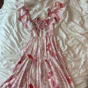 Red and white tropical floral mini dress thumbnail 2