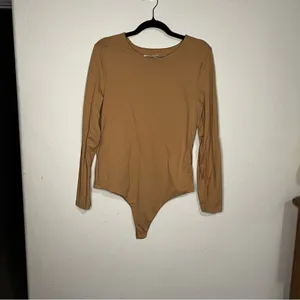 Nuuds Long Sleeve Crewneck Bodysuit‎ Brown Fitted Stretch Minimalist Capsule thumbnail 2