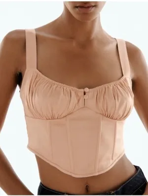 Zara Beige Satin-effect Cropped Bustier Corset Top Size XS thumbnail 1